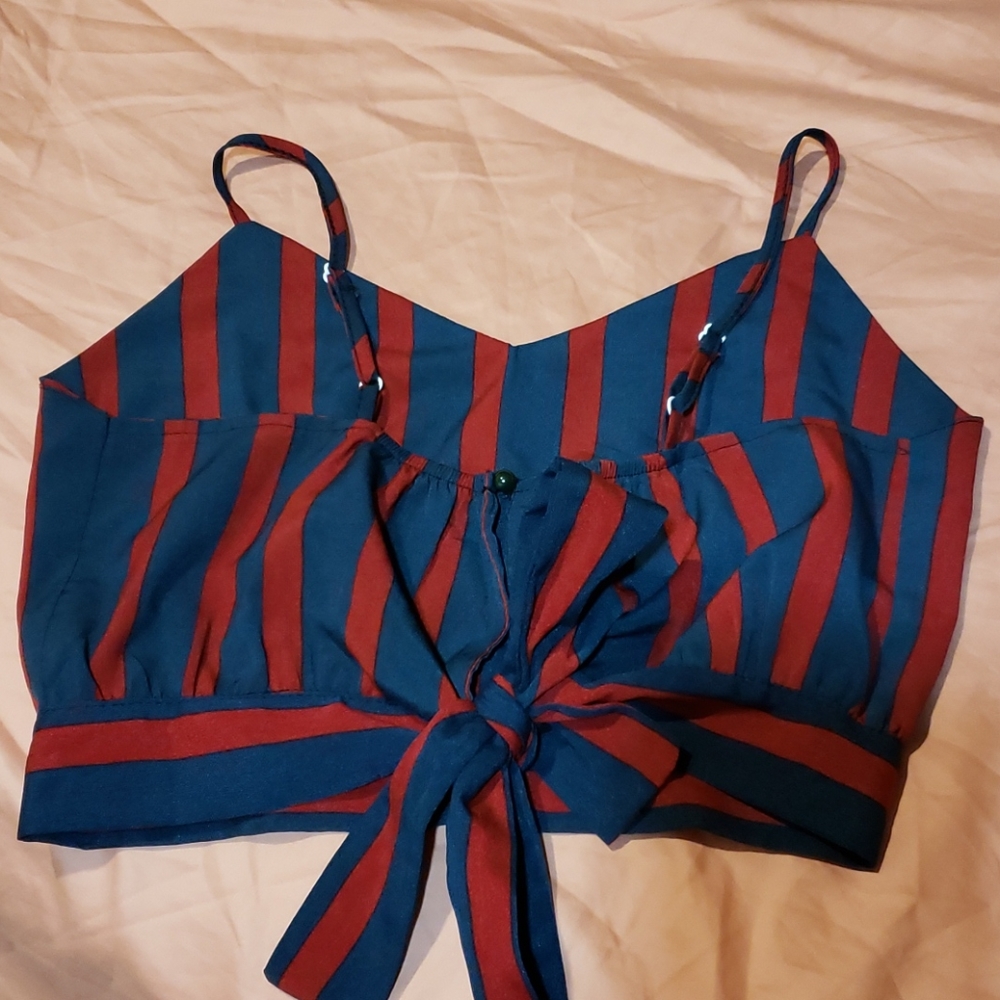 Navy and red striped crop blouse - Picture 2 of 4